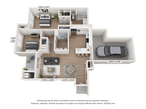 Floor plan for 2 beds, 2 baths, 1144 sqft